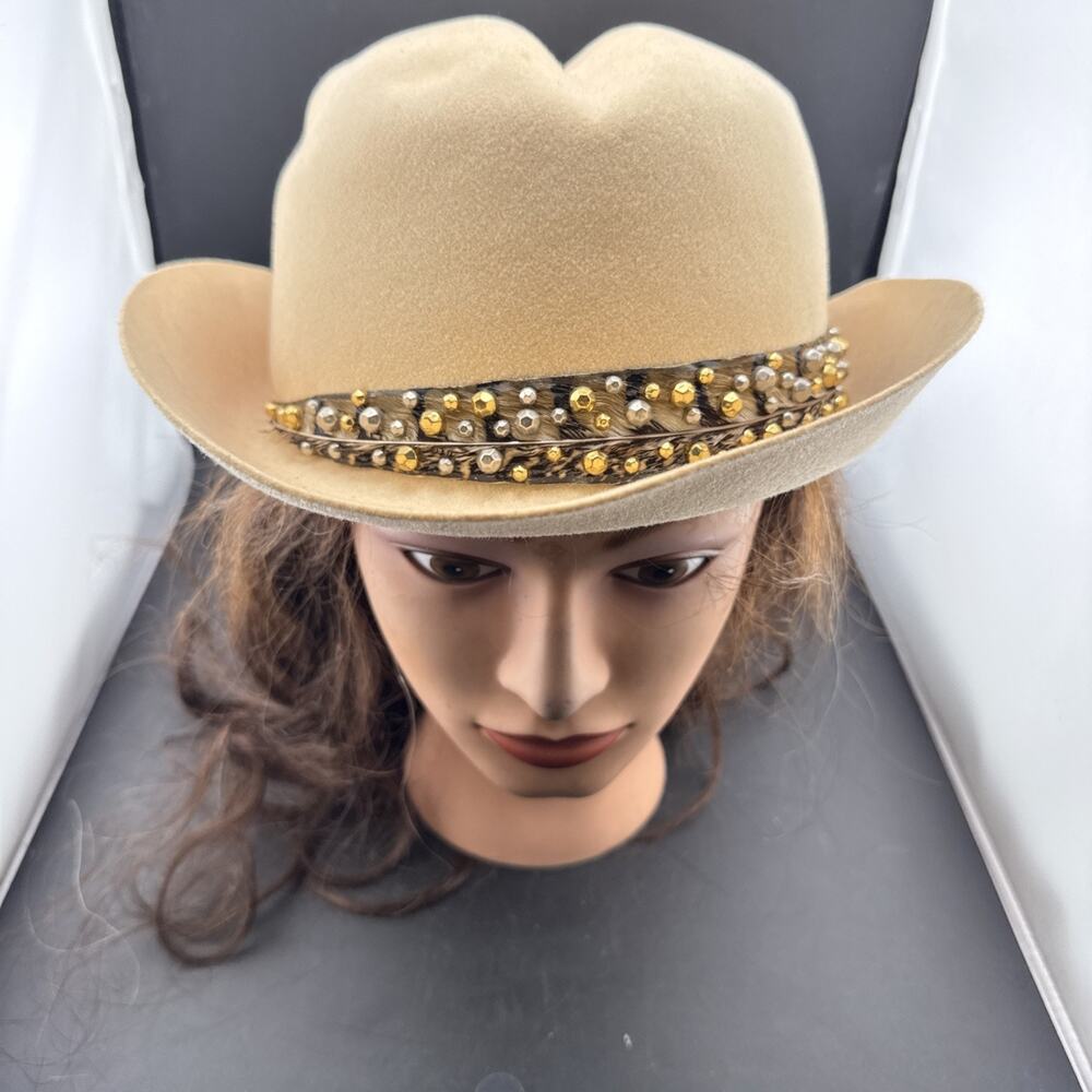 Women's Vintage Frank Clive Felt Hat Tan With Decorative Band